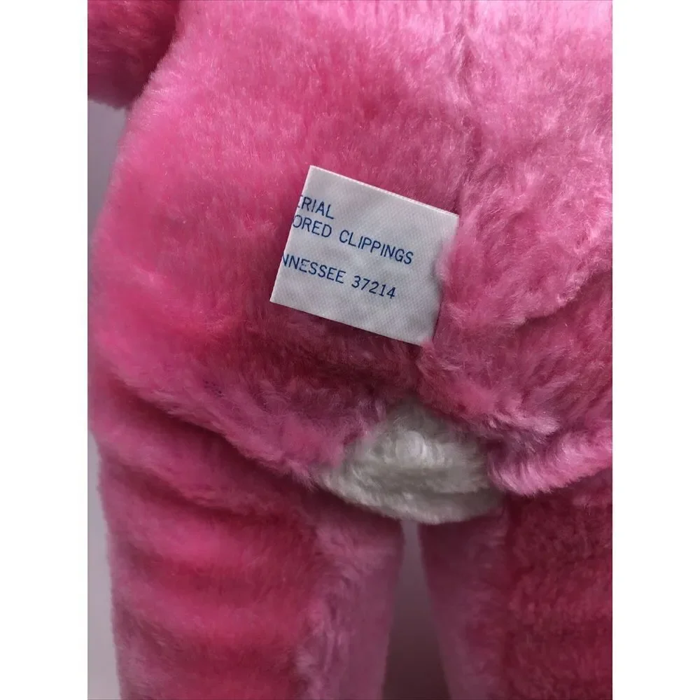 Vintage Pink white plush teddy bear Amusement Opryland Logo